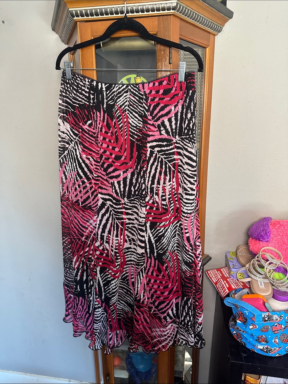 Kim Rogers Pink Black Printed Maxi Skirt